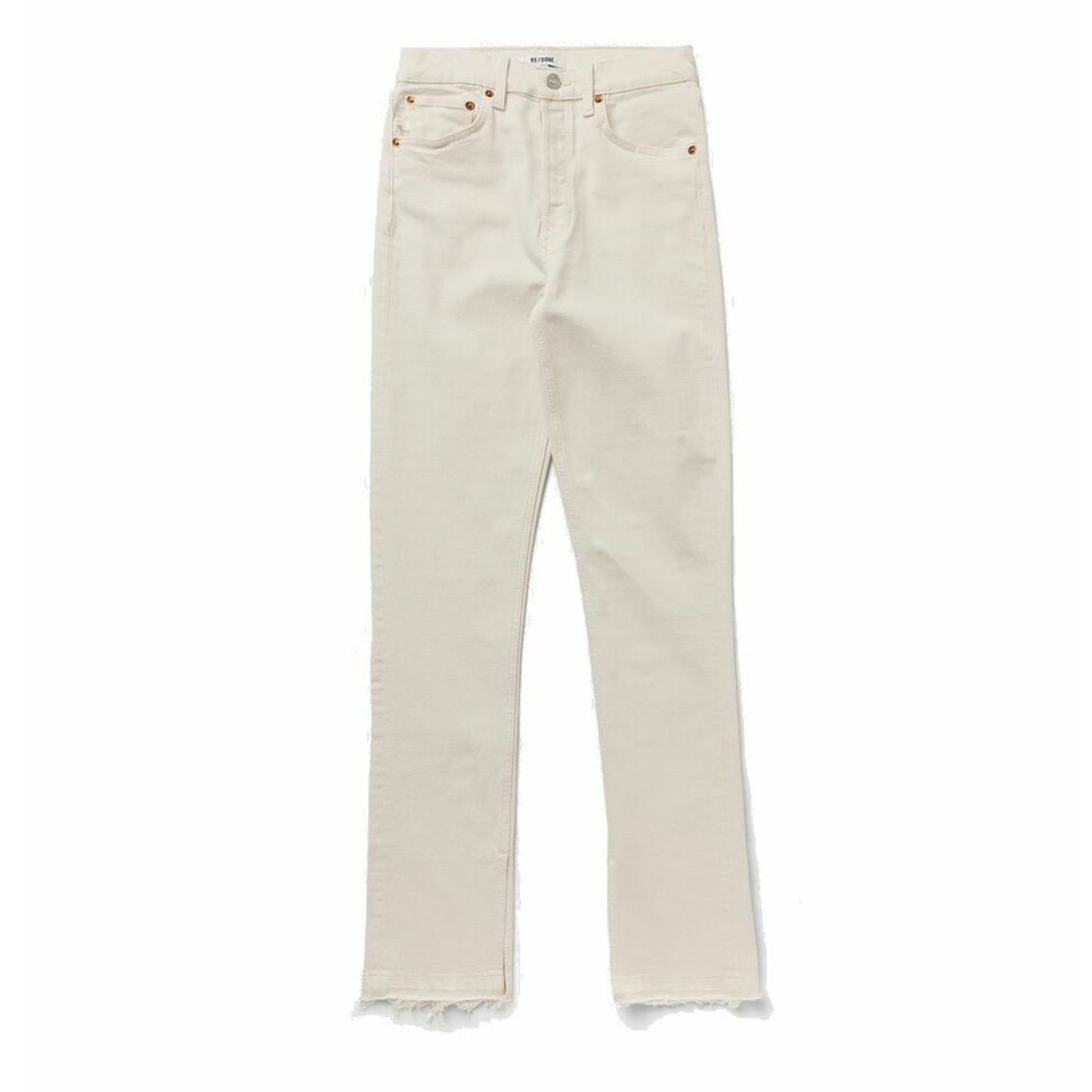 RE/DONE High-Rise Stove Pipe‎ Straight Leg Jeans in Vintage White with Raw Hem
